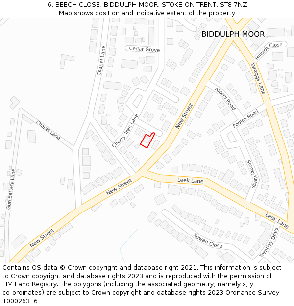 6, BEECH CLOSE, BIDDULPH MOOR, STOKE-ON-TRENT, ST8 7NZ: Location map and indicative extent of plot