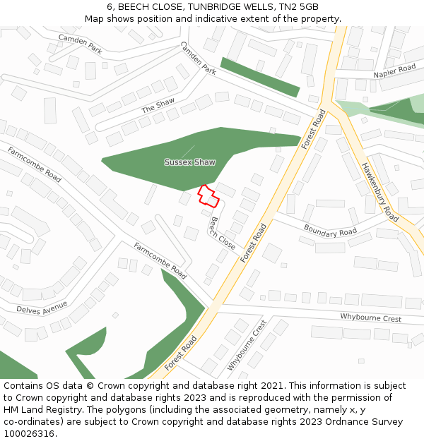 6, BEECH CLOSE, TUNBRIDGE WELLS, TN2 5GB: Location map and indicative extent of plot