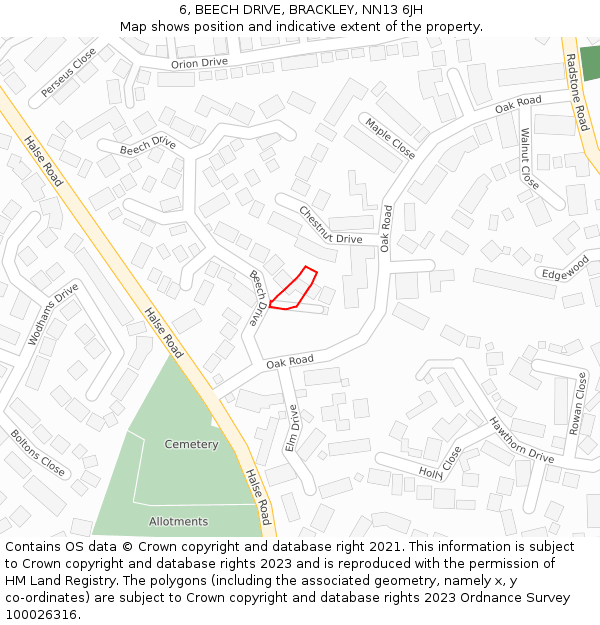 6, BEECH DRIVE, BRACKLEY, NN13 6JH: Location map and indicative extent of plot