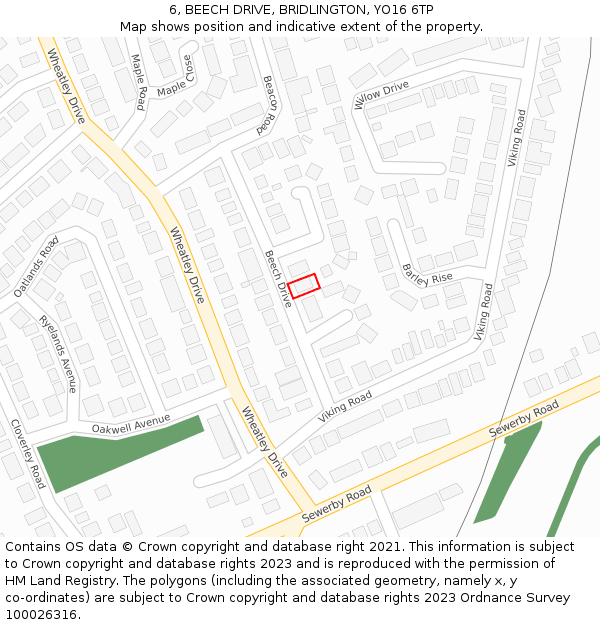 6, BEECH DRIVE, BRIDLINGTON, YO16 6TP: Location map and indicative extent of plot