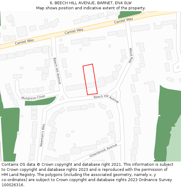 6, BEECH HILL AVENUE, BARNET, EN4 0LW: Location map and indicative extent of plot