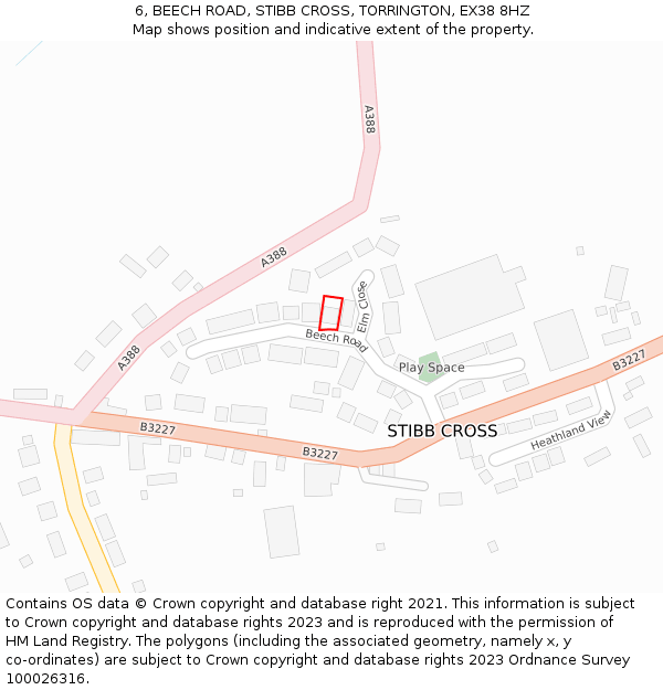 6, BEECH ROAD, STIBB CROSS, TORRINGTON, EX38 8HZ: Location map and indicative extent of plot