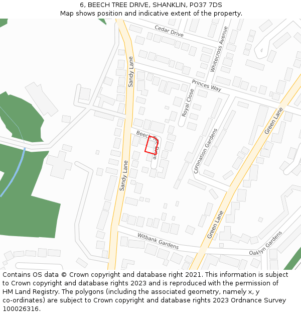 6, BEECH TREE DRIVE, SHANKLIN, PO37 7DS: Location map and indicative extent of plot