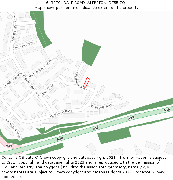 6, BEECHDALE ROAD, ALFRETON, DE55 7QH: Location map and indicative extent of plot