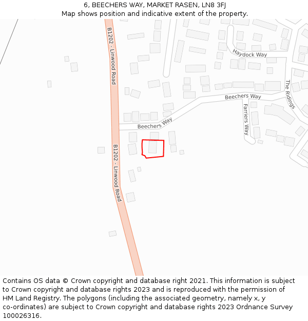 6, BEECHERS WAY, MARKET RASEN, LN8 3FJ: Location map and indicative extent of plot