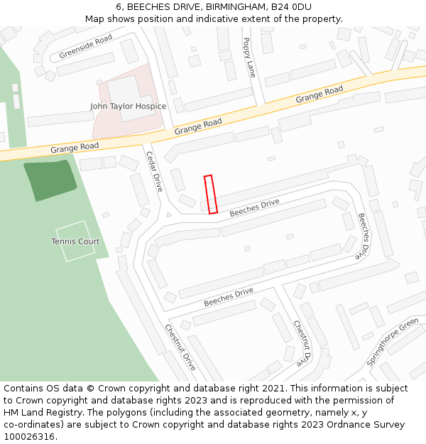 6, BEECHES DRIVE, BIRMINGHAM, B24 0DU: Location map and indicative extent of plot