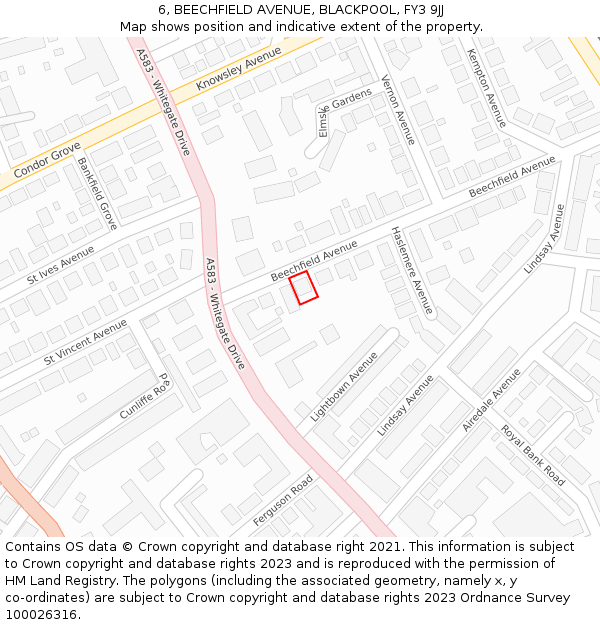 6, BEECHFIELD AVENUE, BLACKPOOL, FY3 9JJ: Location map and indicative extent of plot