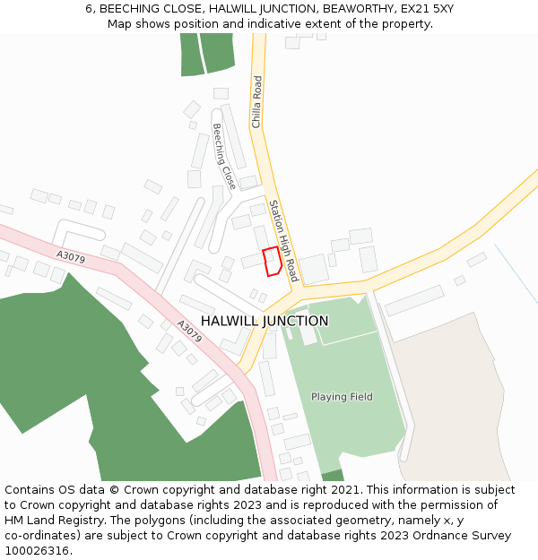 6, BEECHING CLOSE, HALWILL JUNCTION, BEAWORTHY, EX21 5XY: Location map and indicative extent of plot