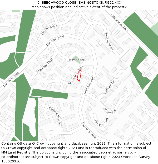 6, BEECHWOOD CLOSE, BASINGSTOKE, RG22 4XX: Location map and indicative extent of plot