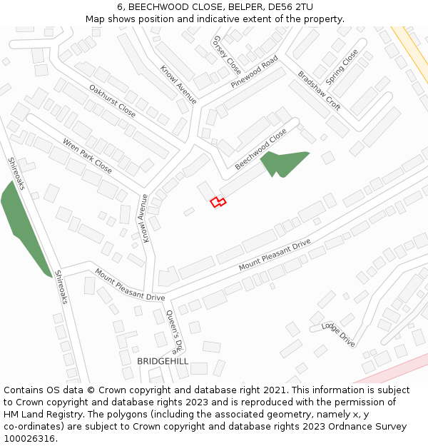 6, BEECHWOOD CLOSE, BELPER, DE56 2TU: Location map and indicative extent of plot