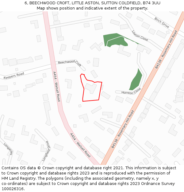 6, BEECHWOOD CROFT, LITTLE ASTON, SUTTON COLDFIELD, B74 3UU: Location map and indicative extent of plot