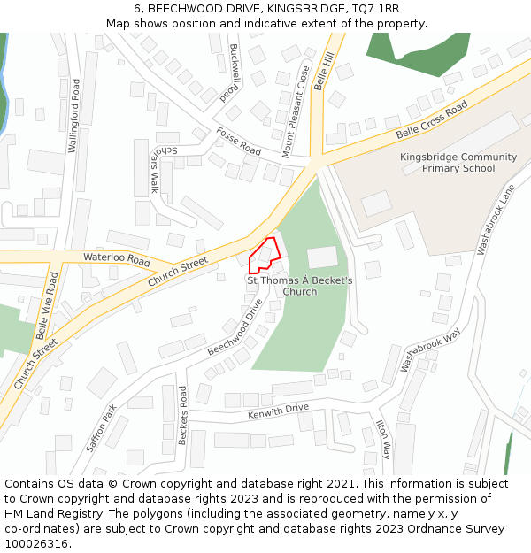 6, BEECHWOOD DRIVE, KINGSBRIDGE, TQ7 1RR: Location map and indicative extent of plot