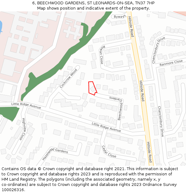 6, BEECHWOOD GARDENS, ST LEONARDS-ON-SEA, TN37 7HP: Location map and indicative extent of plot