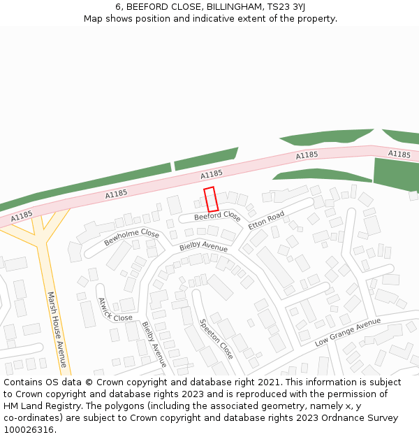6, BEEFORD CLOSE, BILLINGHAM, TS23 3YJ: Location map and indicative extent of plot