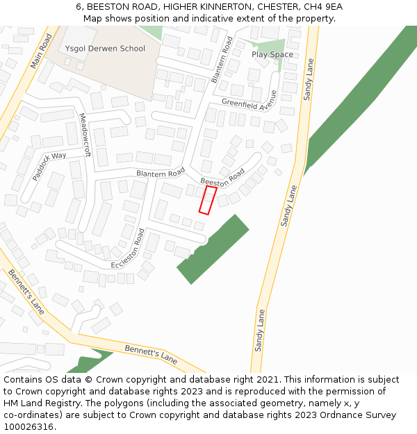 6, BEESTON ROAD, HIGHER KINNERTON, CHESTER, CH4 9EA: Location map and indicative extent of plot