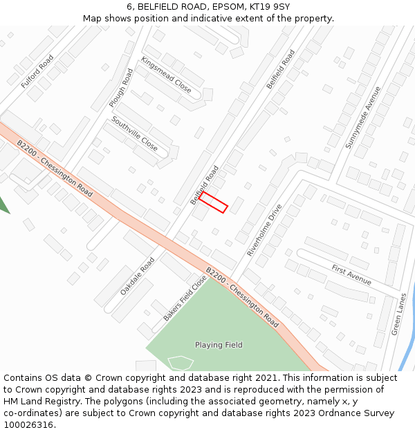 6, BELFIELD ROAD, EPSOM, KT19 9SY: Location map and indicative extent of plot