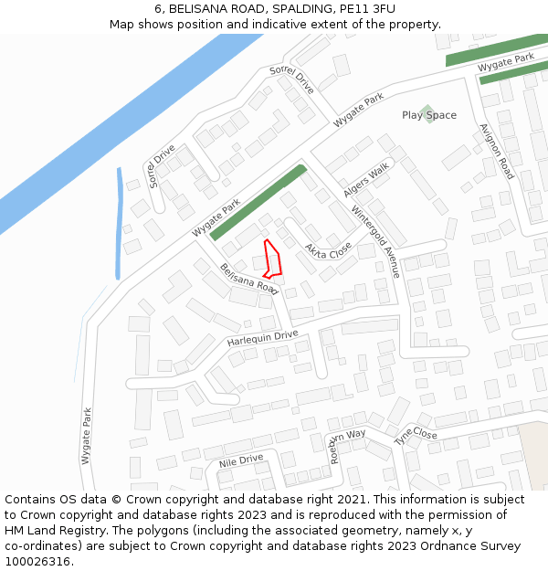 6, BELISANA ROAD, SPALDING, PE11 3FU: Location map and indicative extent of plot
