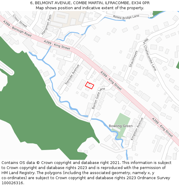 6, BELMONT AVENUE, COMBE MARTIN, ILFRACOMBE, EX34 0PR: Location map and indicative extent of plot