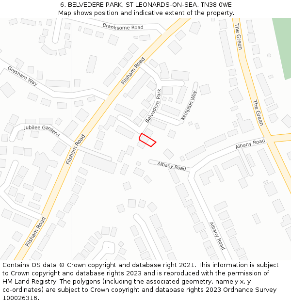 6, BELVEDERE PARK, ST LEONARDS-ON-SEA, TN38 0WE: Location map and indicative extent of plot