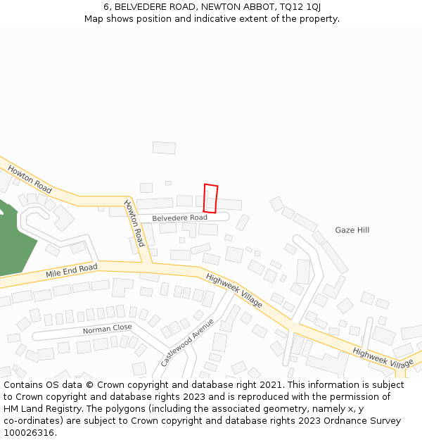 6, BELVEDERE ROAD, NEWTON ABBOT, TQ12 1QJ: Location map and indicative extent of plot