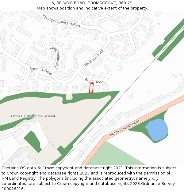 6, BELVOIR ROAD, BROMSGROVE, B60 2SJ: Location map and indicative extent of plot