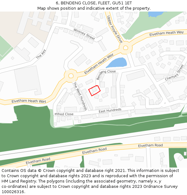 6, BENDENG CLOSE, FLEET, GU51 1ET: Location map and indicative extent of plot