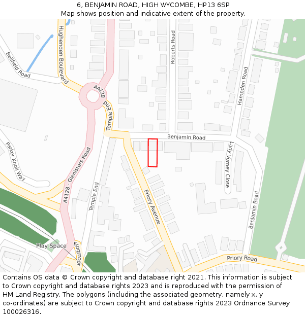 6, BENJAMIN ROAD, HIGH WYCOMBE, HP13 6SP: Location map and indicative extent of plot