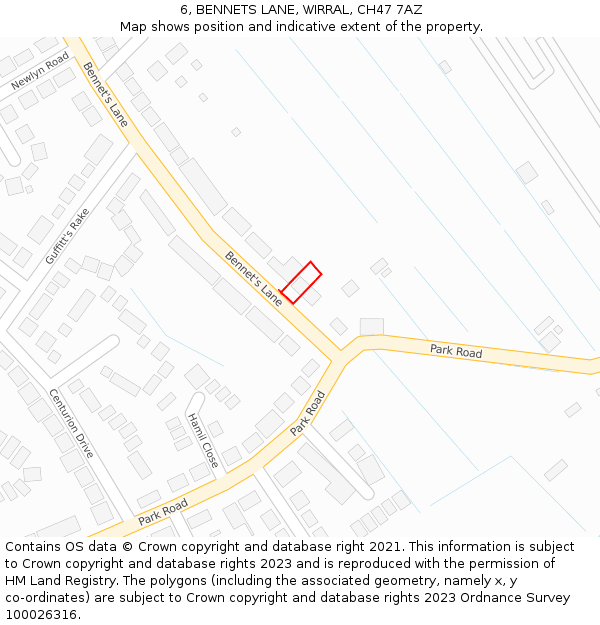 6, BENNETS LANE, WIRRAL, CH47 7AZ: Location map and indicative extent of plot