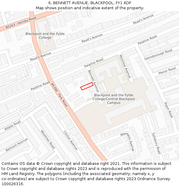 6, BENNETT AVENUE, BLACKPOOL, FY1 4DP: Location map and indicative extent of plot