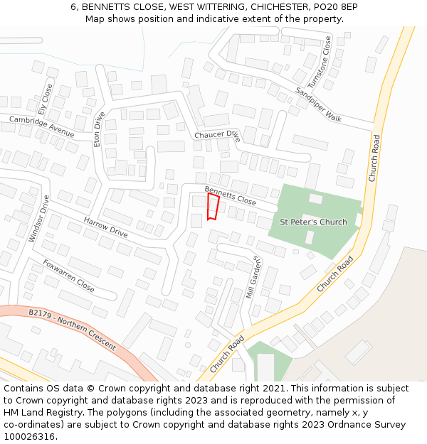 6, BENNETTS CLOSE, WEST WITTERING, CHICHESTER, PO20 8EP: Location map and indicative extent of plot