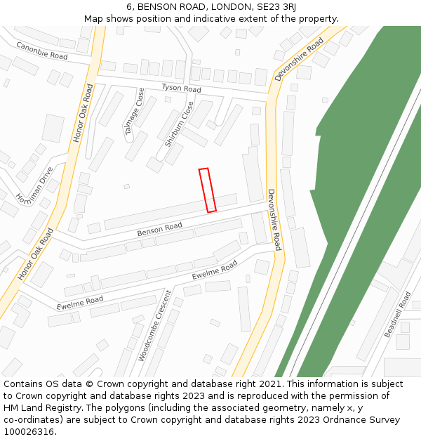 6, BENSON ROAD, LONDON, SE23 3RJ: Location map and indicative extent of plot