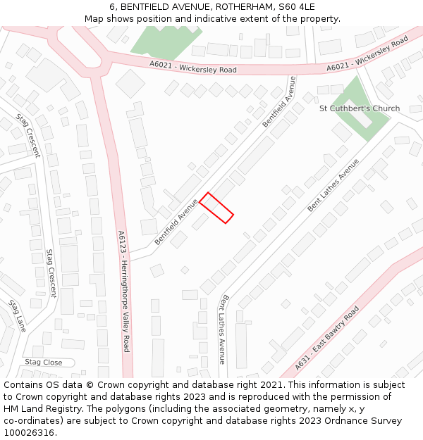 6, BENTFIELD AVENUE, ROTHERHAM, S60 4LE: Location map and indicative extent of plot