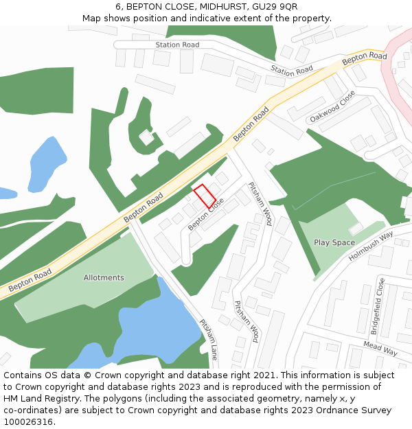 6, BEPTON CLOSE, MIDHURST, GU29 9QR: Location map and indicative extent of plot