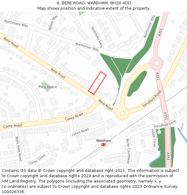 6, BERE ROAD, WAREHAM, BH20 4DD: Location map and indicative extent of plot