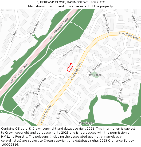 6, BEREWYK CLOSE, BASINGSTOKE, RG22 4TG: Location map and indicative extent of plot