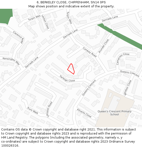 6, BERKELEY CLOSE, CHIPPENHAM, SN14 0PS: Location map and indicative extent of plot