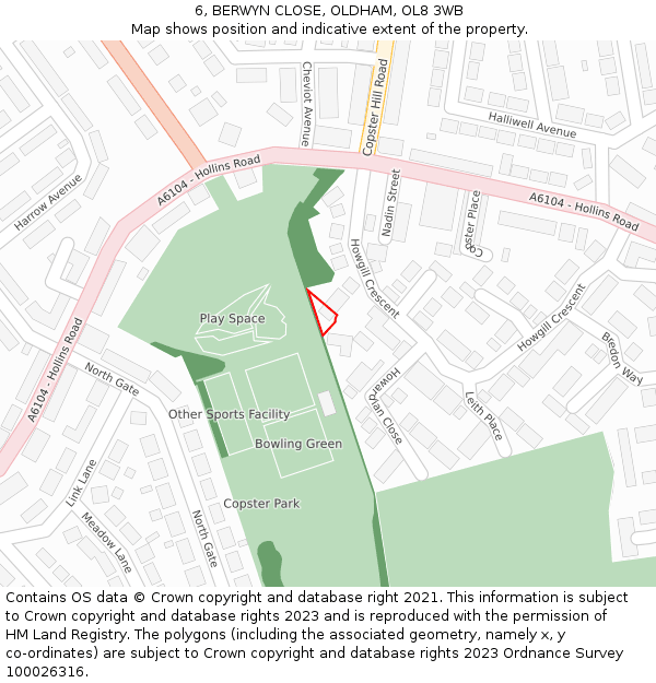 6, BERWYN CLOSE, OLDHAM, OL8 3WB: Location map and indicative extent of plot