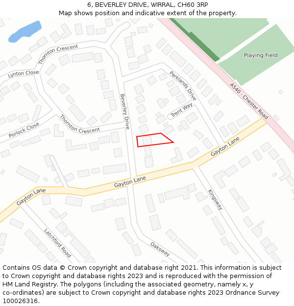 6, BEVERLEY DRIVE, WIRRAL, CH60 3RP: Location map and indicative extent of plot