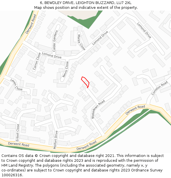 6, BEWDLEY DRIVE, LEIGHTON BUZZARD, LU7 2XL: Location map and indicative extent of plot