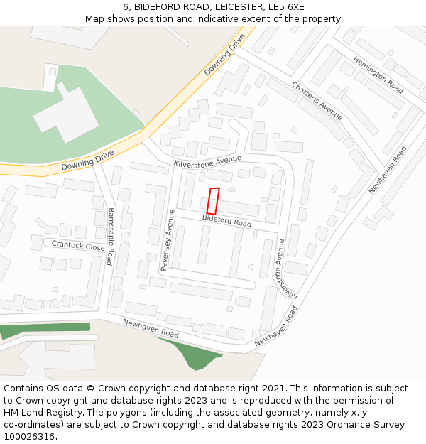 6, BIDEFORD ROAD, LEICESTER, LE5 6XE: Location map and indicative extent of plot