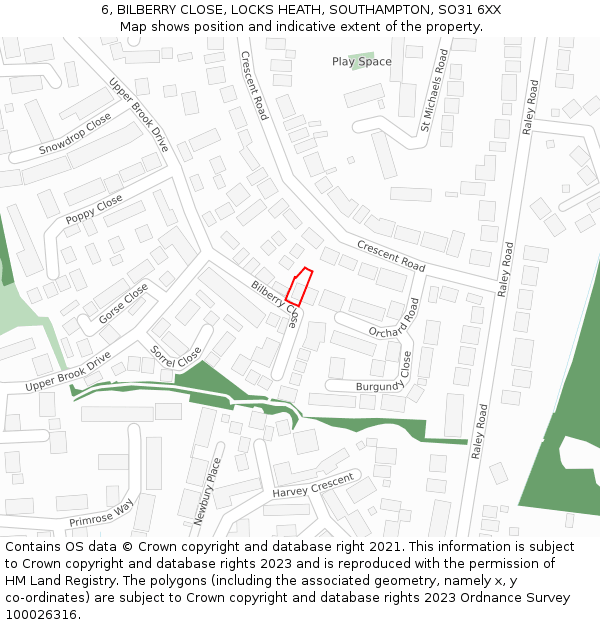 6, BILBERRY CLOSE, LOCKS HEATH, SOUTHAMPTON, SO31 6XX: Location map and indicative extent of plot