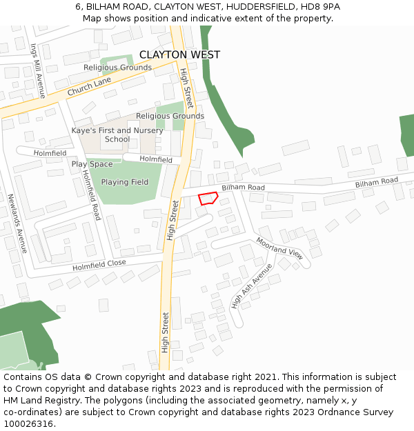 6, BILHAM ROAD, CLAYTON WEST, HUDDERSFIELD, HD8 9PA: Location map and indicative extent of plot
