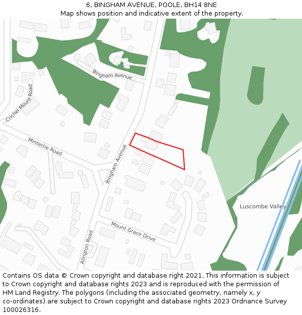 6, BINGHAM AVENUE, POOLE, BH14 8NE: Location map and indicative extent of plot