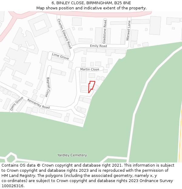6, BINLEY CLOSE, BIRMINGHAM, B25 8NE: Location map and indicative extent of plot