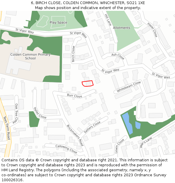 6, BIRCH CLOSE, COLDEN COMMON, WINCHESTER, SO21 1XE: Location map and indicative extent of plot