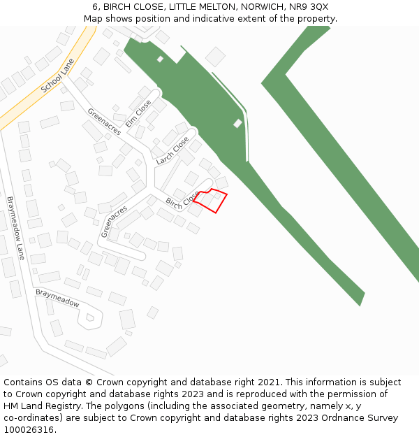 6, BIRCH CLOSE, LITTLE MELTON, NORWICH, NR9 3QX: Location map and indicative extent of plot