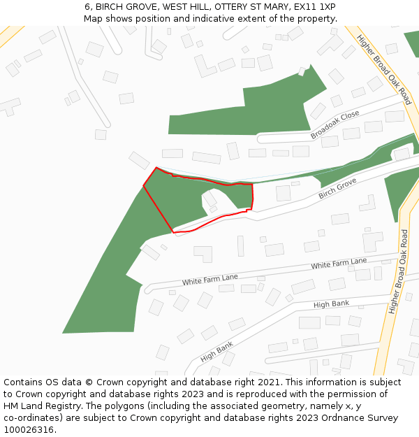 6, BIRCH GROVE, WEST HILL, OTTERY ST MARY, EX11 1XP: Location map and indicative extent of plot
