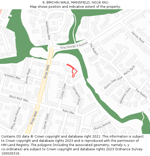 6, BIRCHIN WALK, MANSFIELD, NG18 4XU: Location map and indicative extent of plot