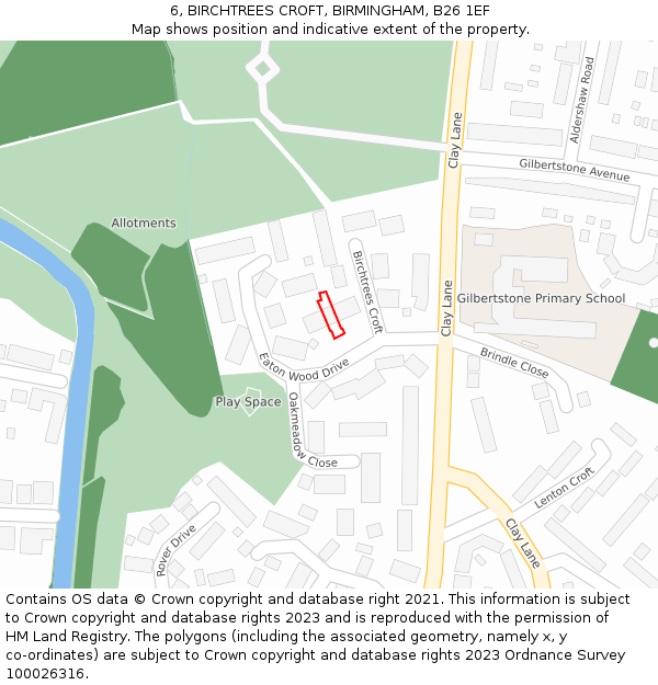 6, BIRCHTREES CROFT, BIRMINGHAM, B26 1EF: Location map and indicative extent of plot