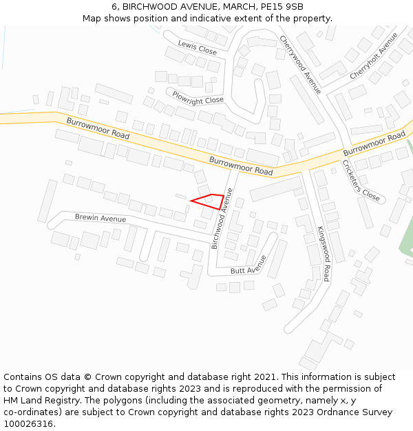 6, BIRCHWOOD AVENUE, MARCH, PE15 9SB: Location map and indicative extent of plot